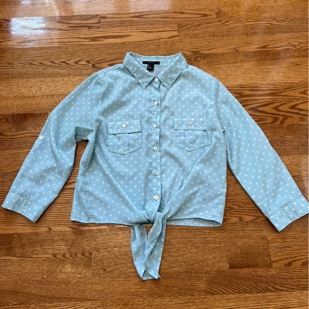 Forever 21 Button-Up Polka Dot Top